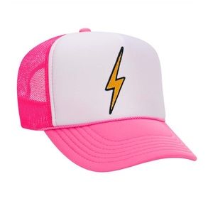 New Aviator Nation Vintage Bolt Trucker Hat Neon Pink White